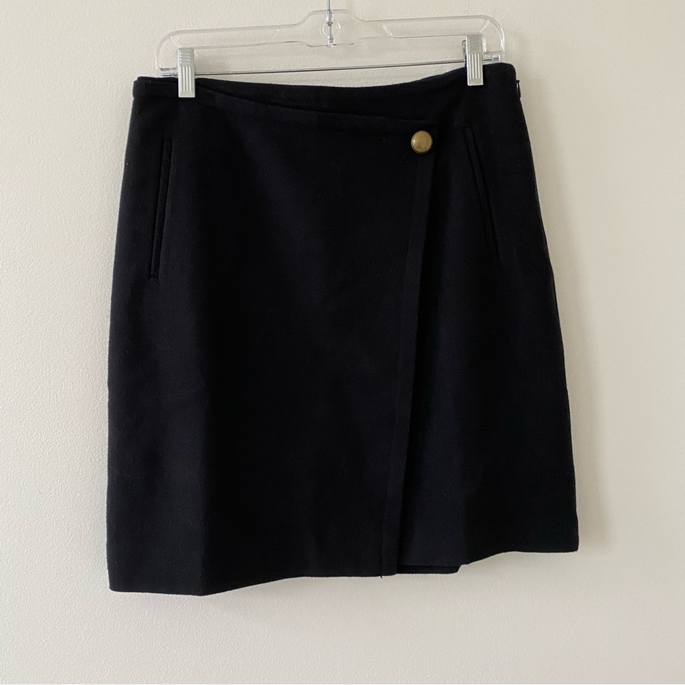 TALBOTS Women’s Wool Blend Faux Wrap Black Skirt